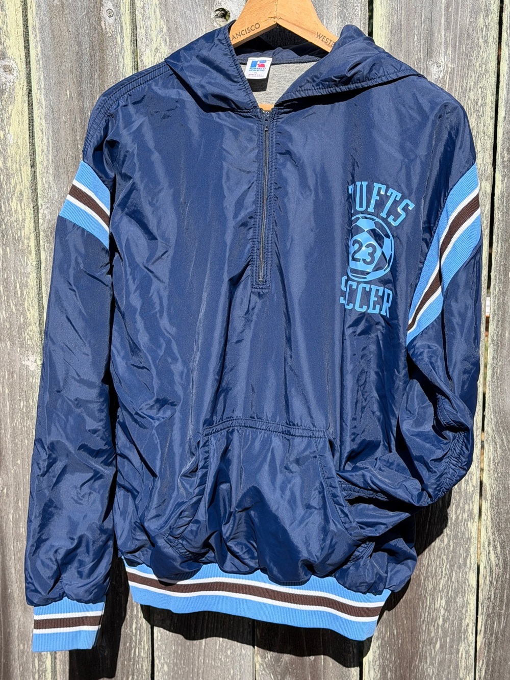 Vintage Russell Athletic Tufts Hooded Windbreaker Jacket - made in USA